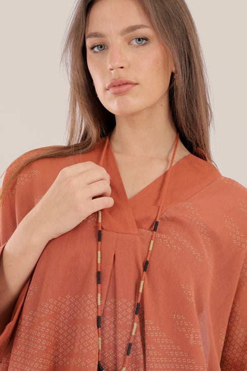 Embroidered oversized kaftan dress with V neckline